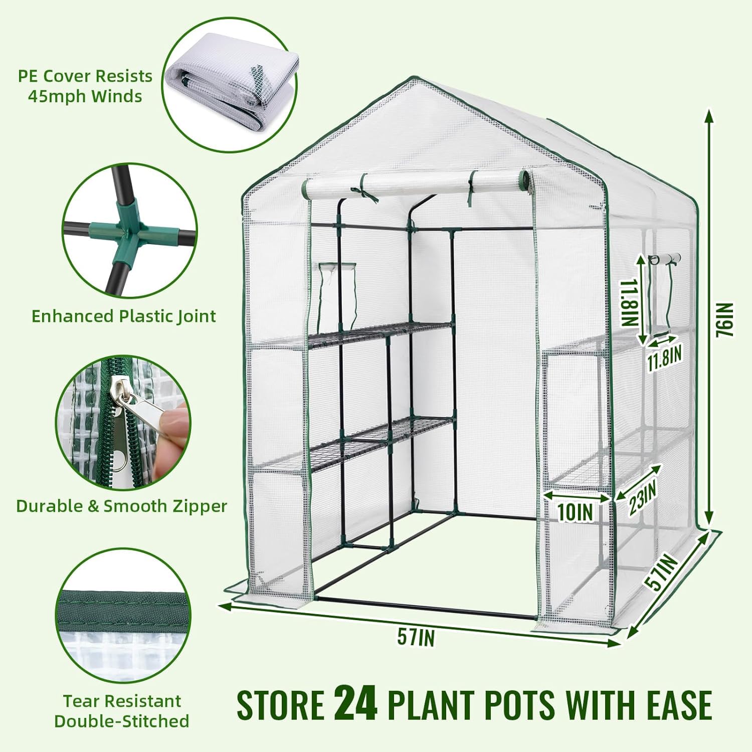 Greengro open door view highlighting zippered entry for easy access
