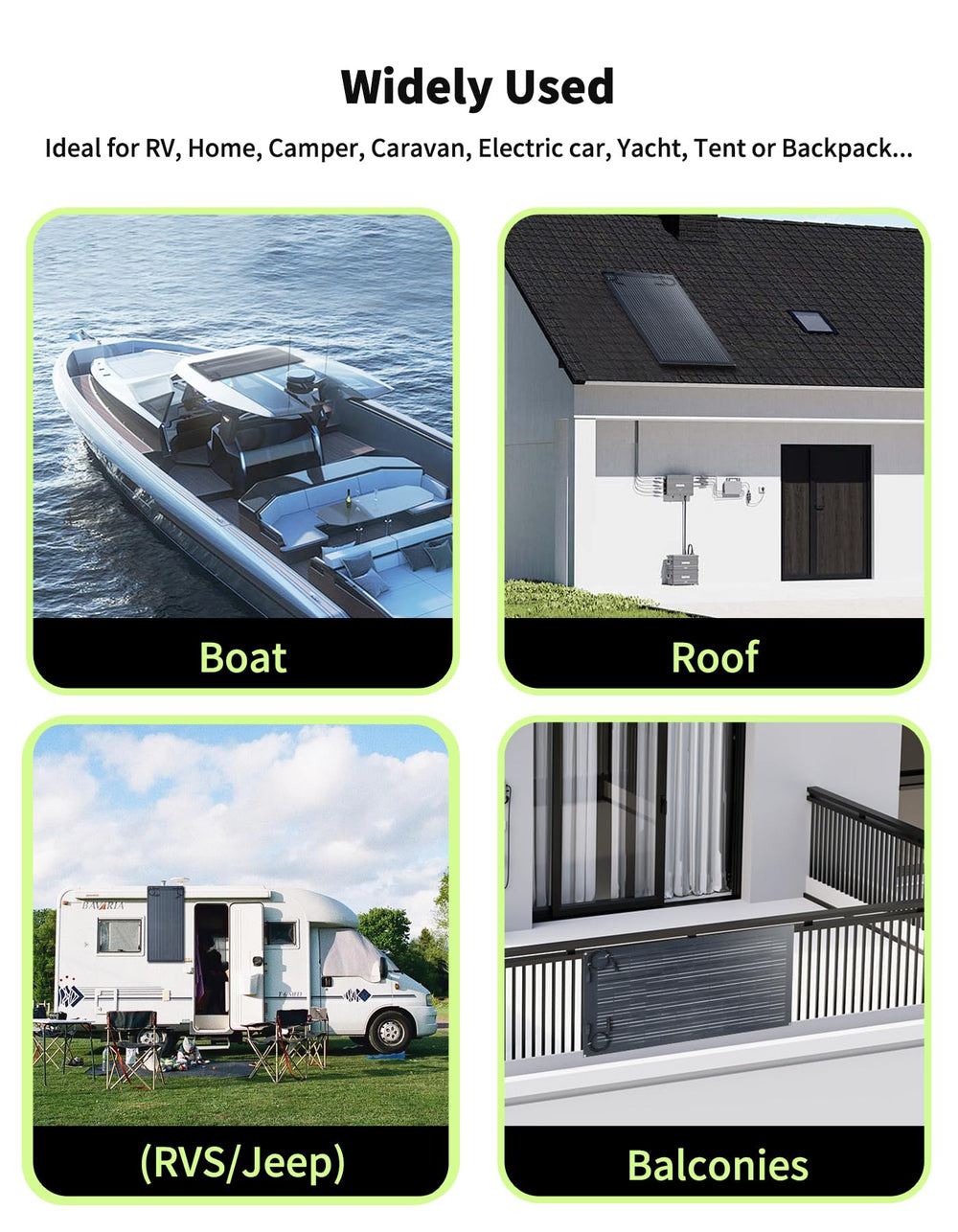 Greenmagic mounted on RV roof illustrating space-saving power benefit