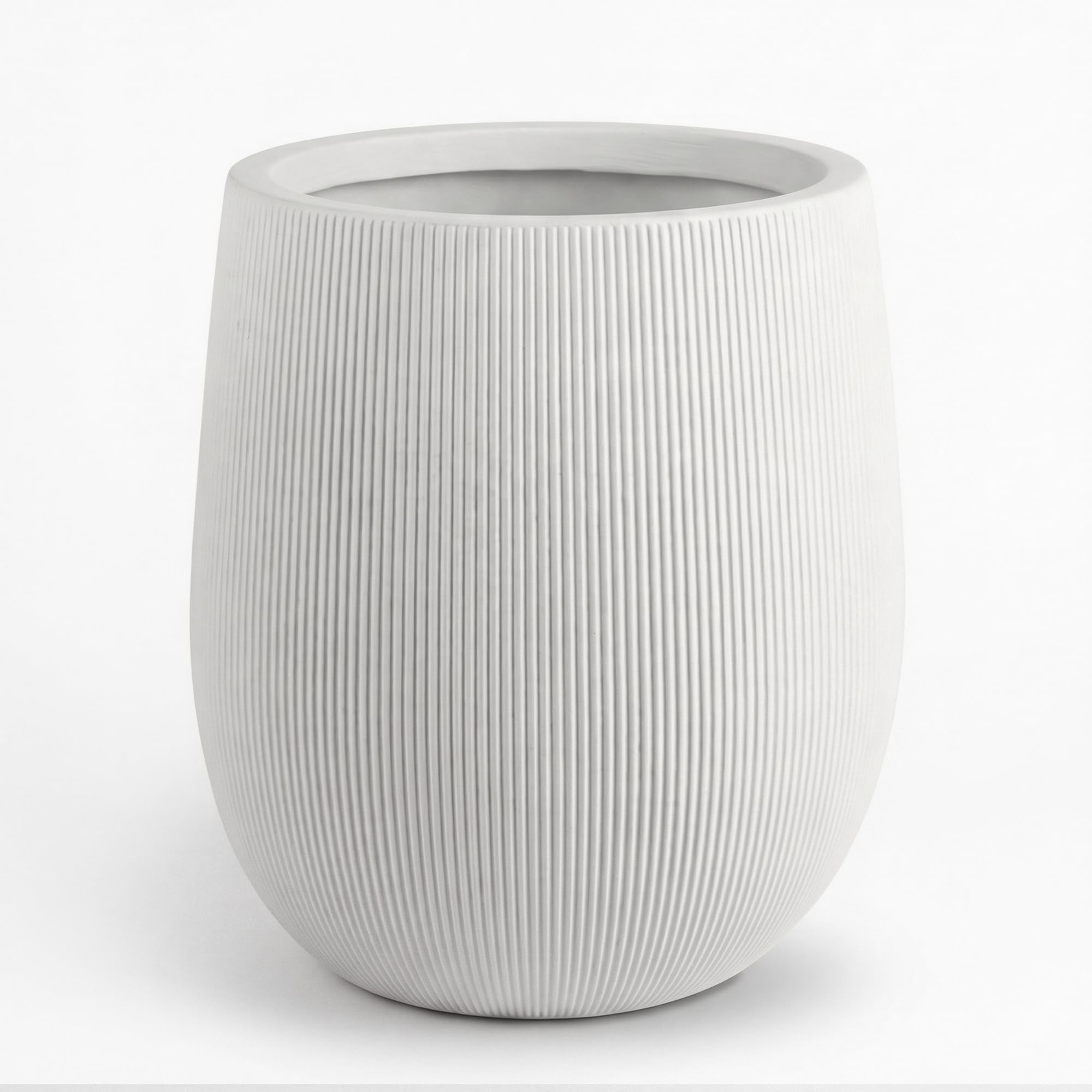 Greens Word front view of white planter showing modern ribbed design and visual appeal