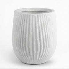 Greens Word front view of white planter showing modern ribbed design and visual appeal
