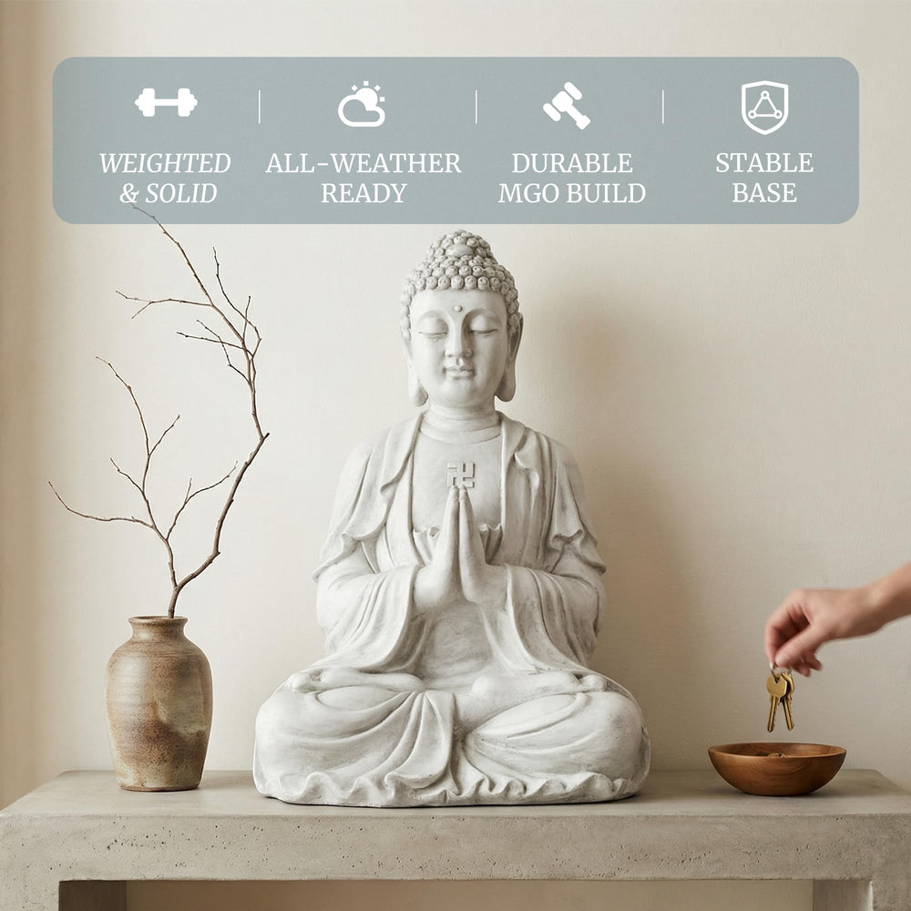 Greens Word side profile showing praying hands and posture for peaceful meditation benefit