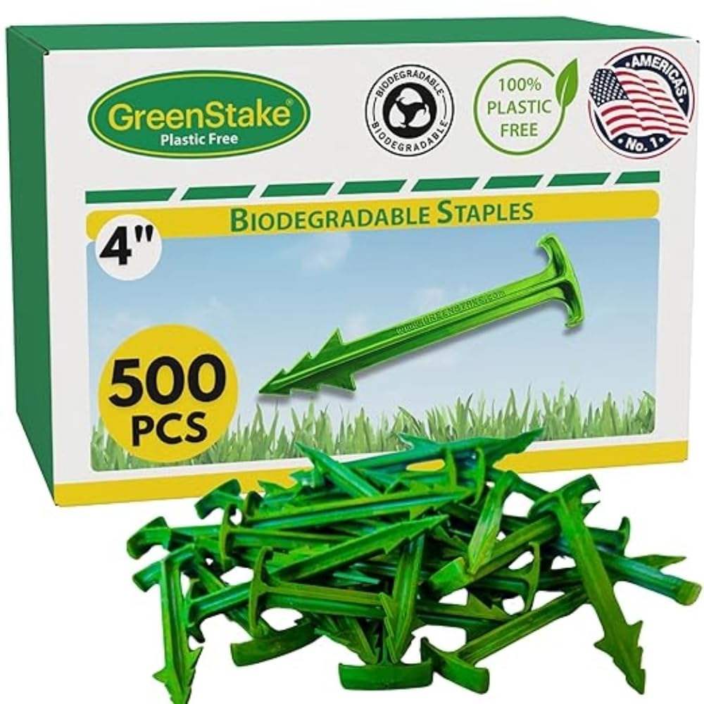 GreenStake pack of 500 biodegradable stakes showing packaging and quantity benefits