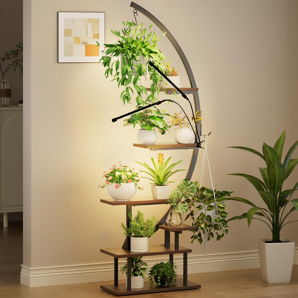 greenstell front full view showing tiers and grow lights for versatile display