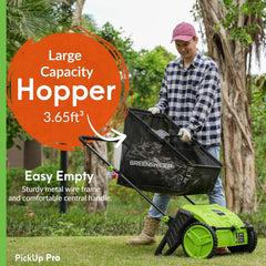 GreenSweep rotating brush in action sweeping leaves into hopper for efficient debris collection