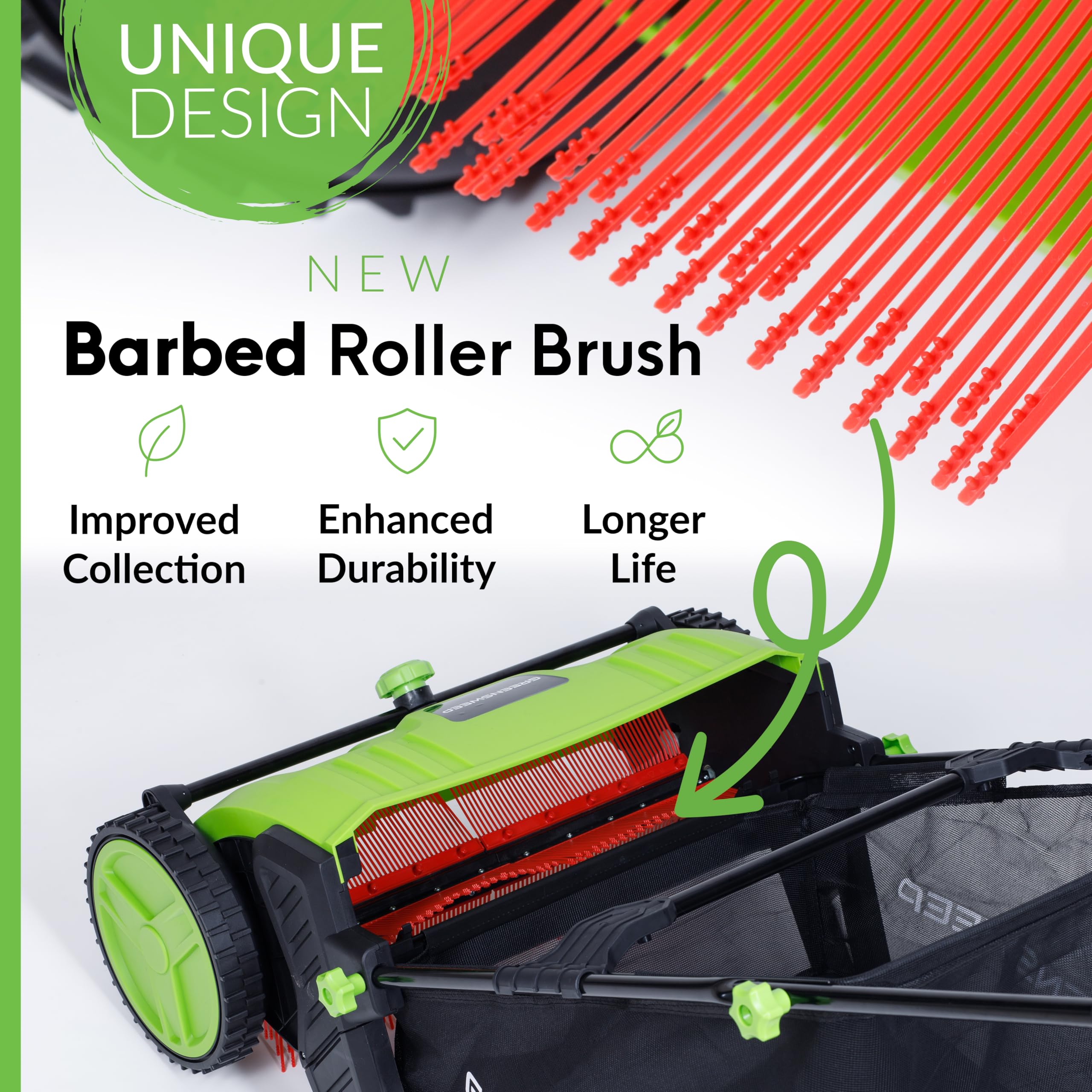 GreenSweep tool-free height adjustment dial detail enabling quick surface-specific tuning