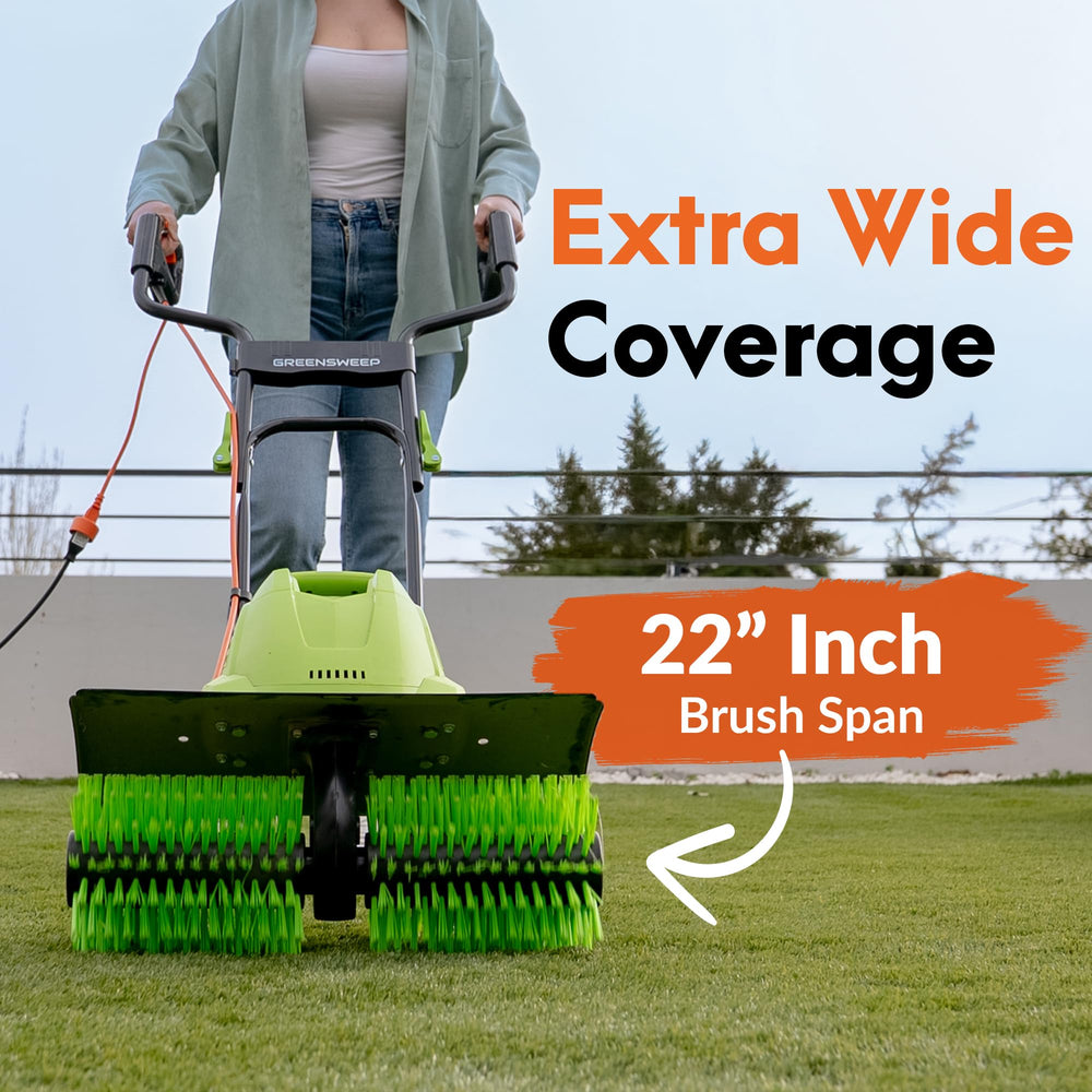GreenSweep in-use on backyard turf showing effective pile restoration