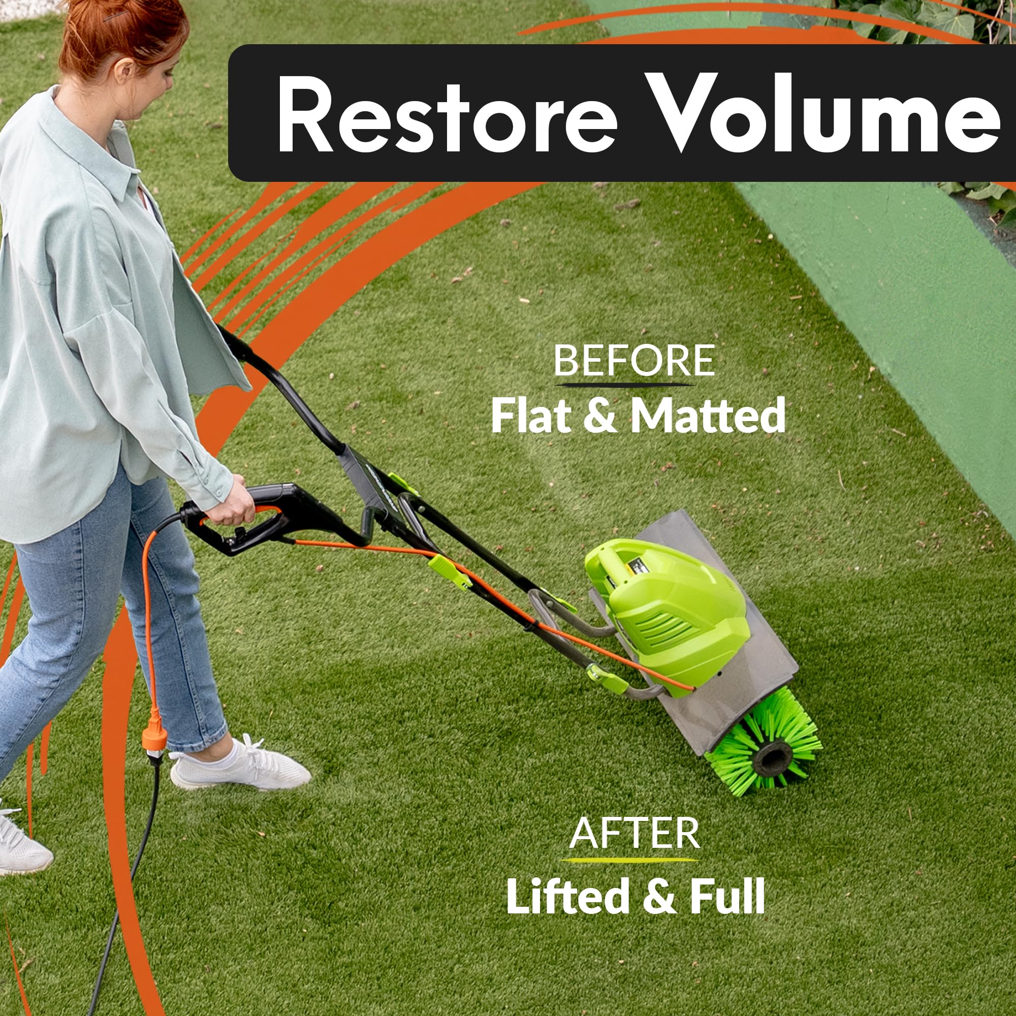 GreenSweep side view demonstrating edge-to-edge brush coverage for neat borders