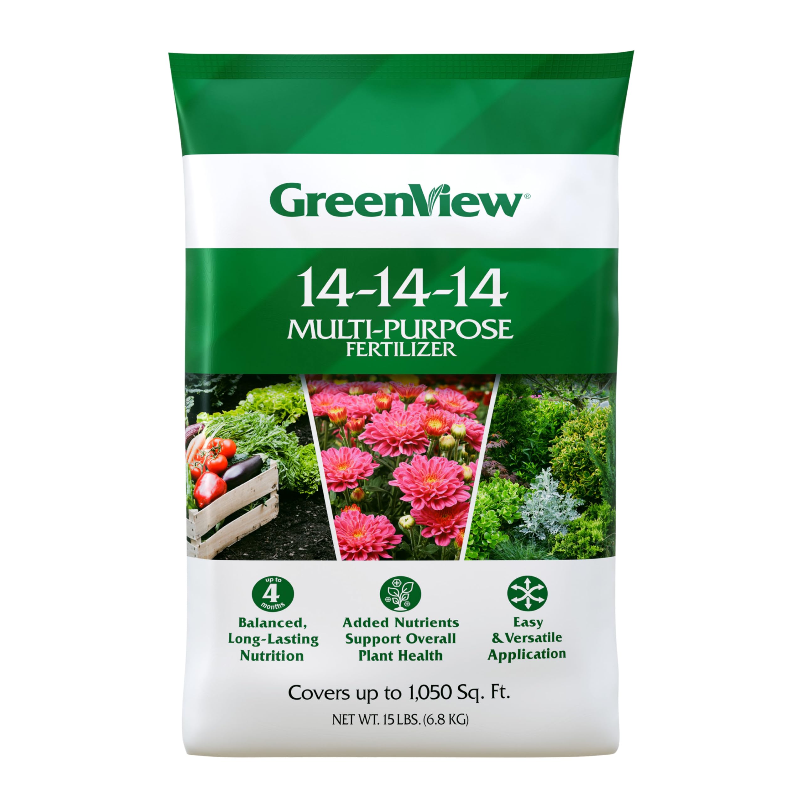 GreenView front packaging 15 lb bag showing product and convenience