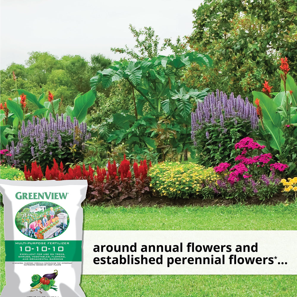 GreenView product label showing NPK 10-10-10 and usage guidance