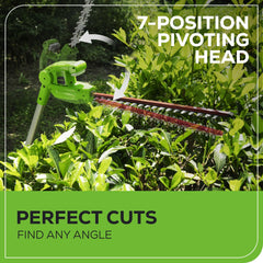 Greenworks dual-action 20-inch blade close-up, showing durable steel and smooth cuts