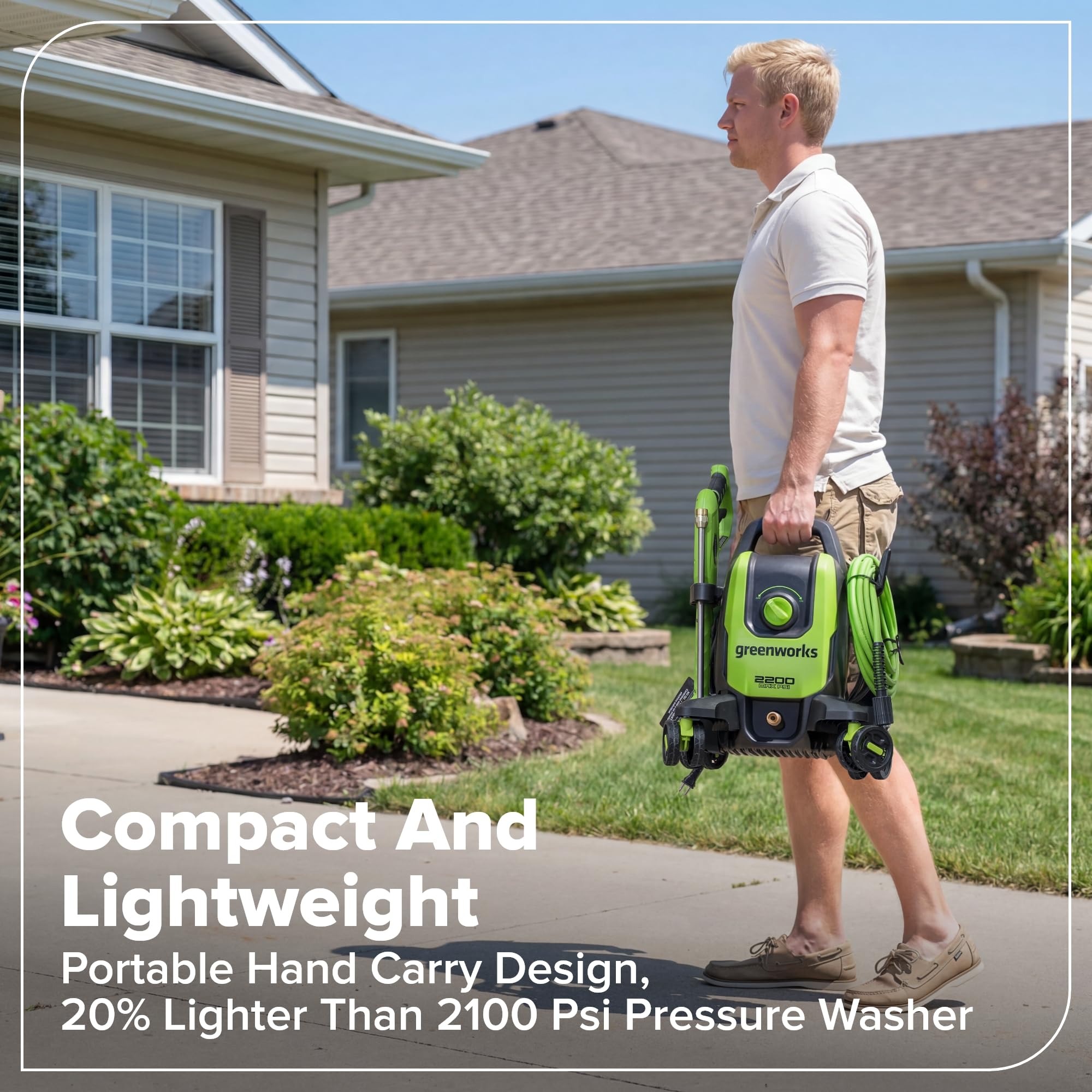 Greenworks 35 ft GFCI power cord displayed for extended reach and electrical safety