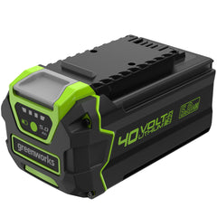 Greenworks battery front packaging showing capacity and benefits