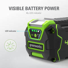 Greenworks battery terminal close-up showing secure connection