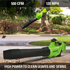 Greenworks cushioned overmold grip detail reducing hand fatigue benefit