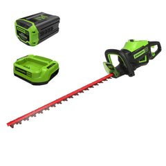 Greenworks front view showing full 26-inch trimmer and design benefit