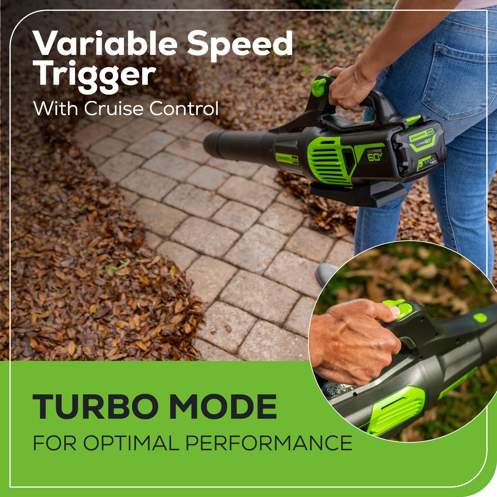 Greenworks concentrator nozzle close-up for precise high-speed debris targeting