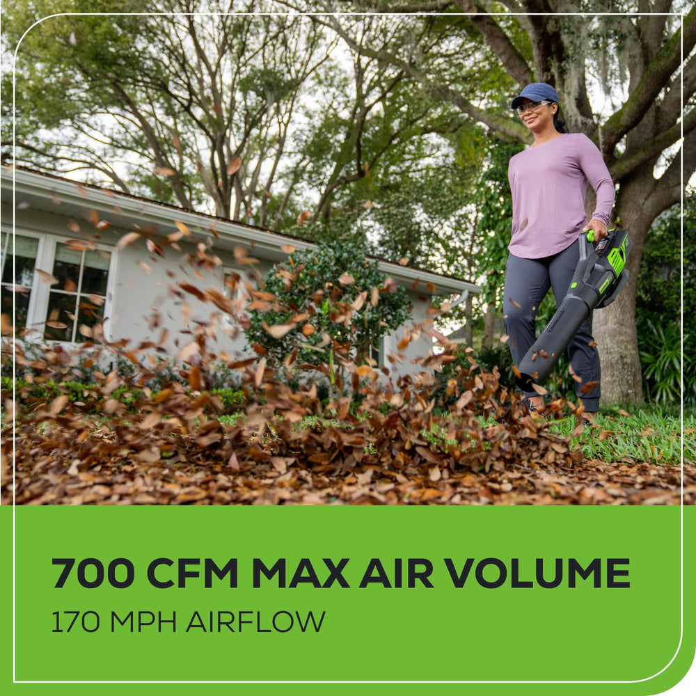 Greenworks blower side profile highlighting lightweight handling benefit