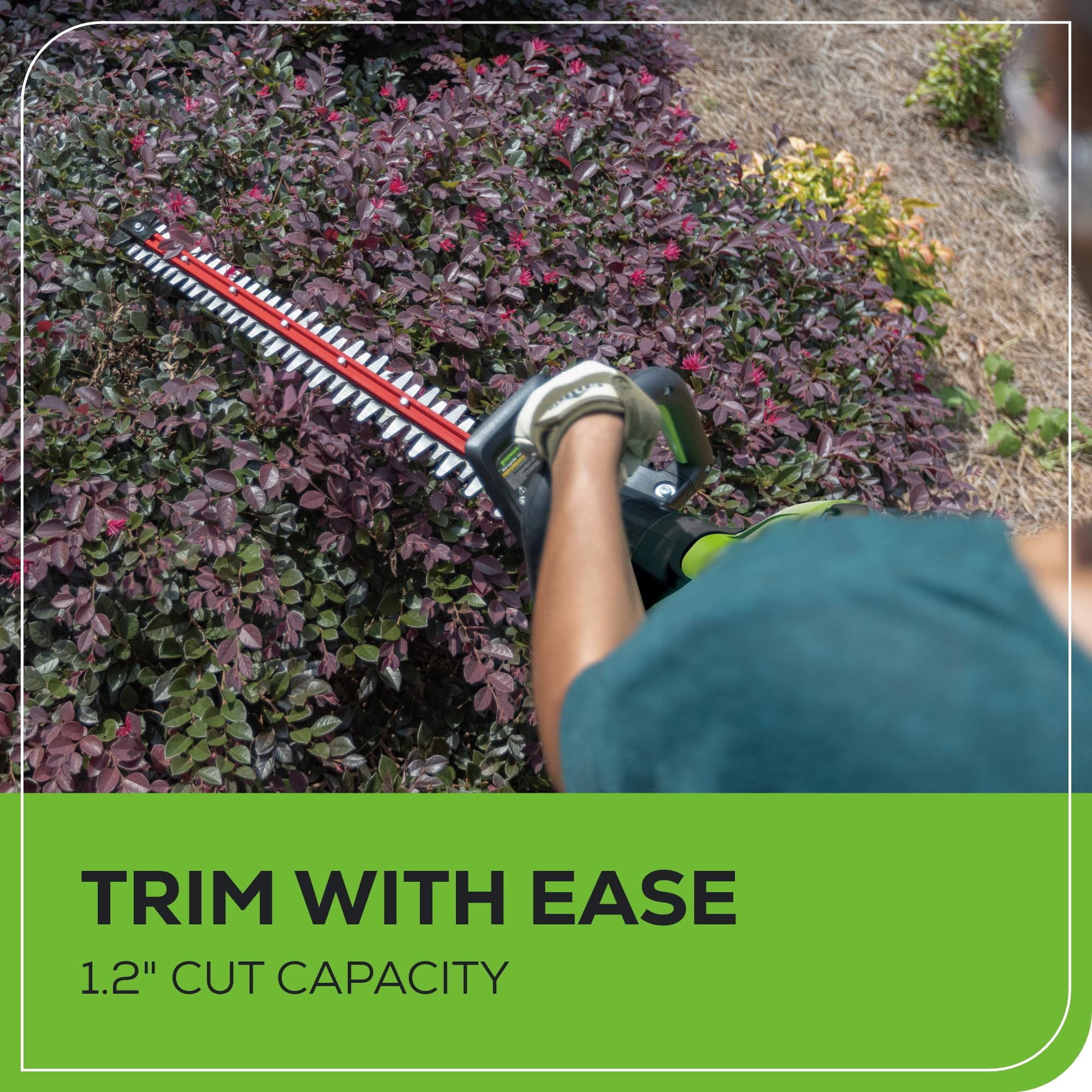 Greenworks ergonomic side profile showing comfortable handle grip