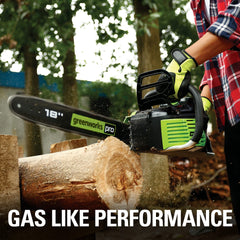 Greenworks automatic oiler detail showing consistent lubrication benefit