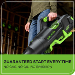 Greenworks 80V with 4.0Ah battery installed, showing fast-charging convenience