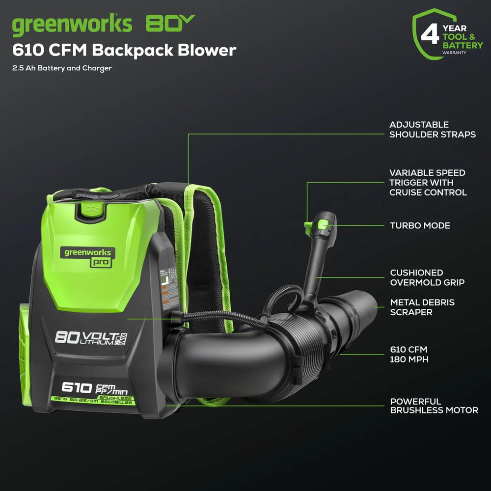 Greenworks control panel with trigger and cruise control for precise airflow