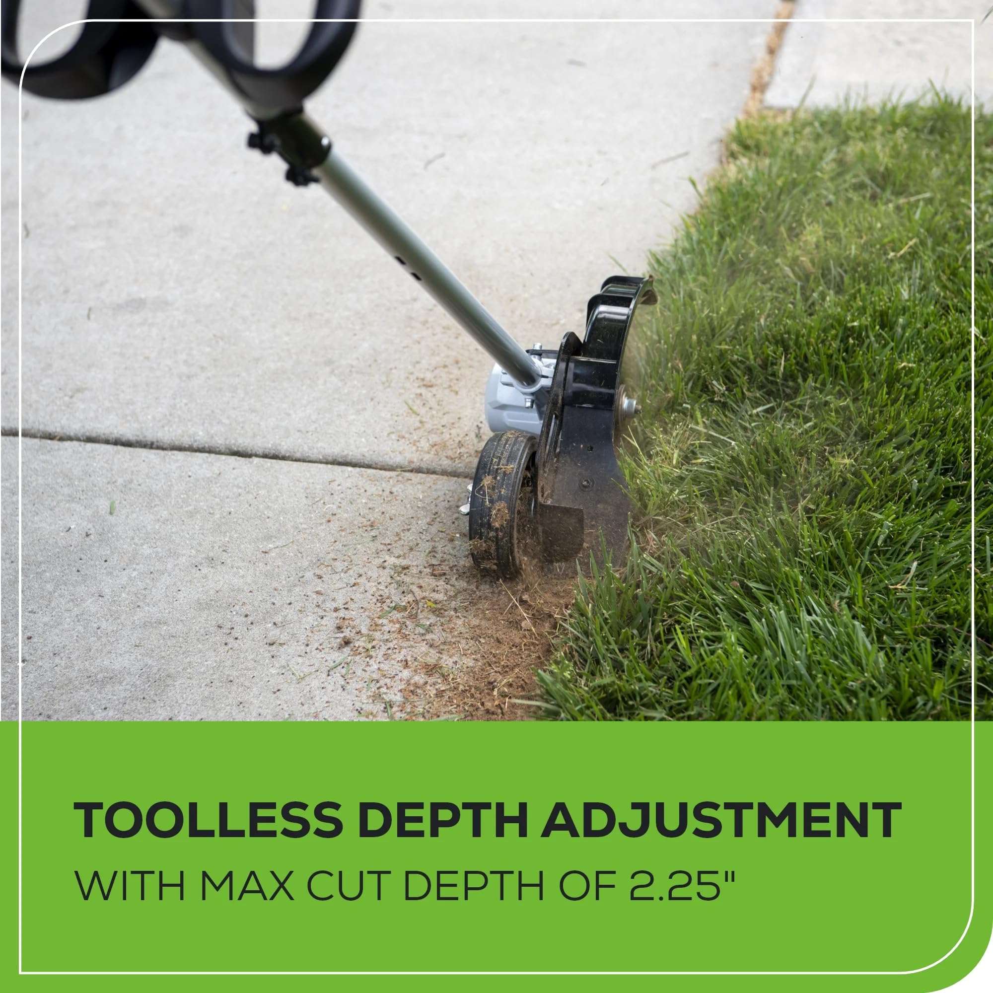 Greenworks edger cushioned overmold grip and trigger for reduced fatigue