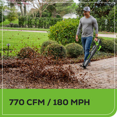 Greenworks 80V side profile emphasizing axial design and lightweight handling benefit