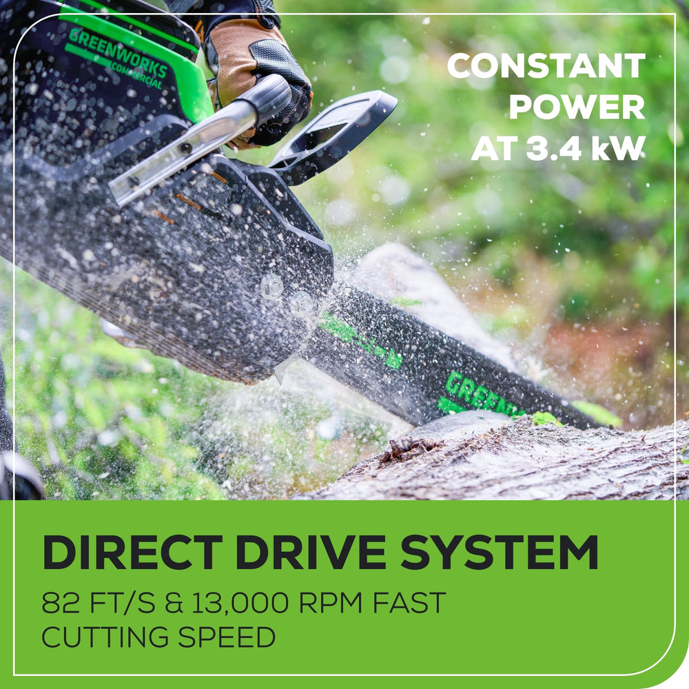 Greenworks 82V 4.0Ah battery and charger showing quick swap convenience