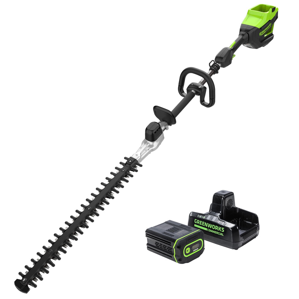 Greenworks 82V front view showing controls and lightweight design benefit
