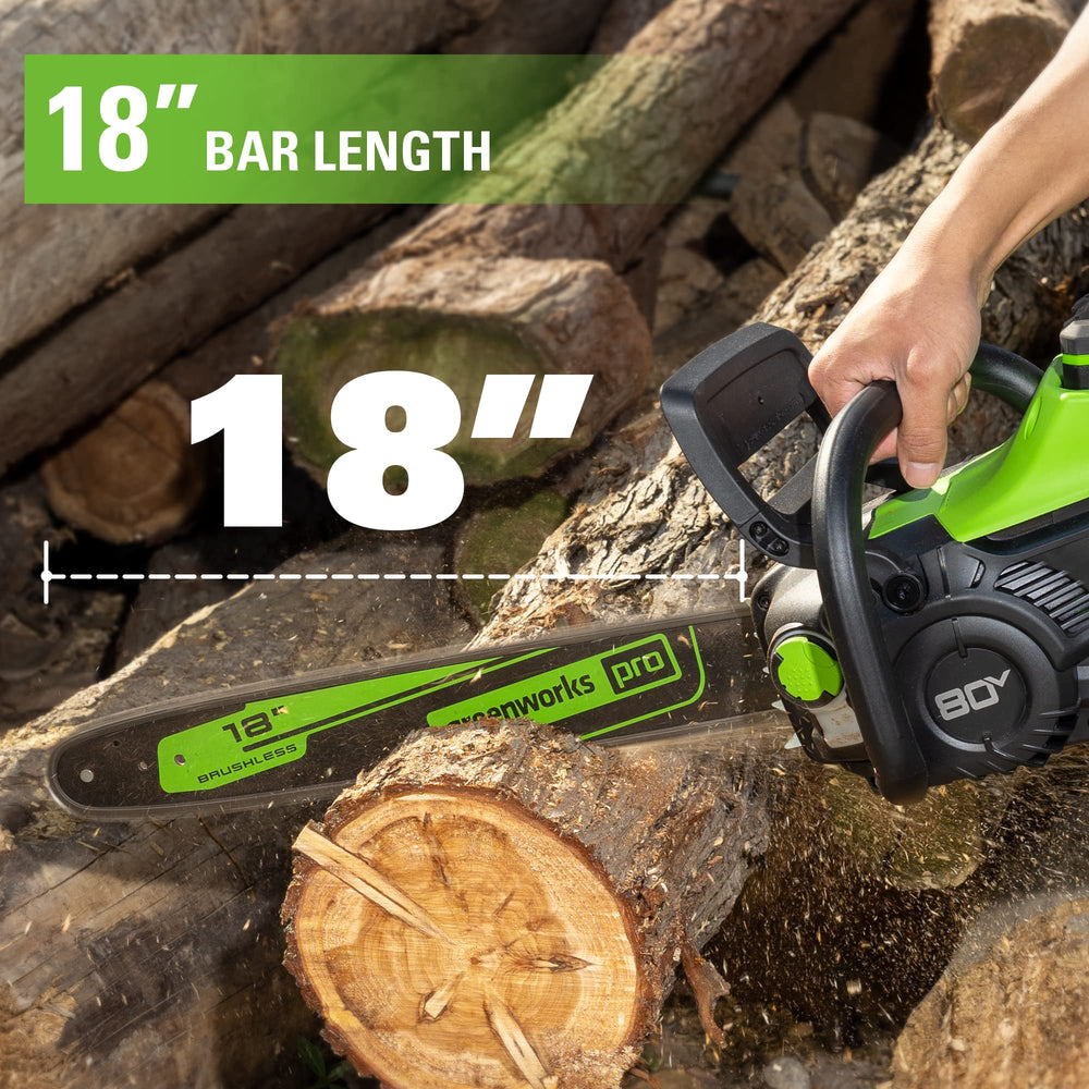 Greenworks bar beside ruler showing 18-inch scale for accurate sizing