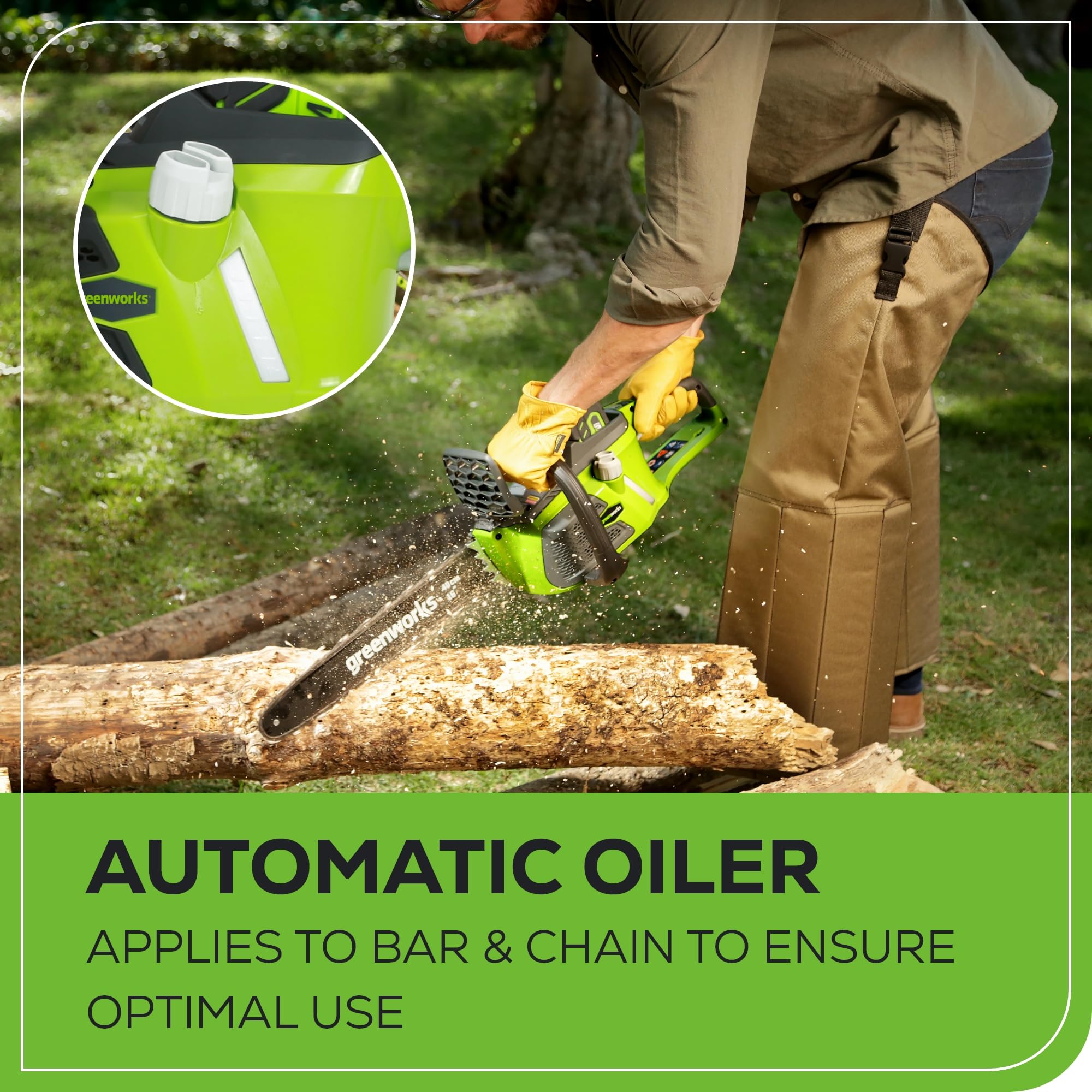 Greenworks 40V 4.0Ah battery and charger included for ready-to-use power