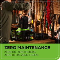 Greenworks 2.0Ah battery and rapid charger for fast recharge benefit