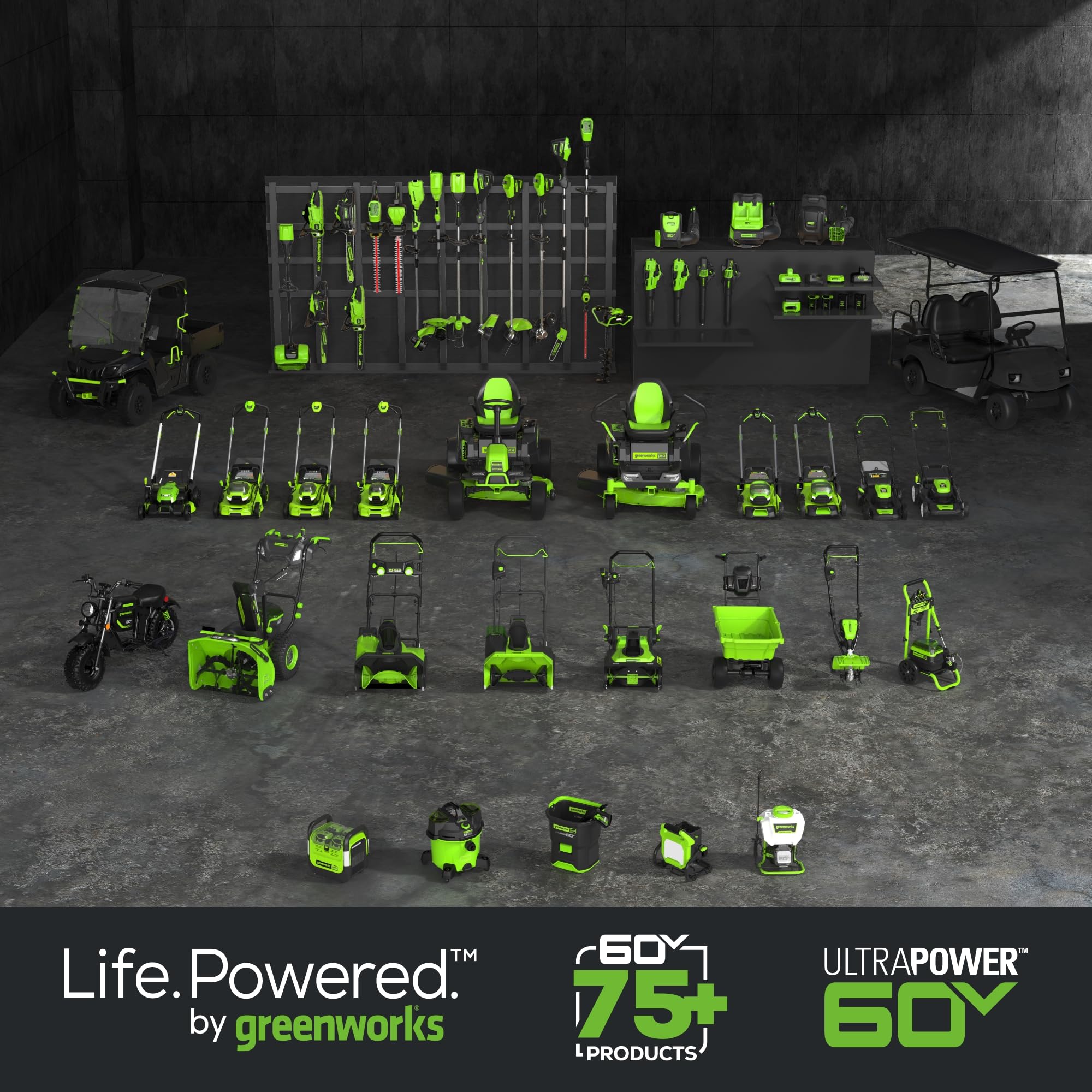 Greenworks 60V battery and charger together, enabling quick recharge and portability