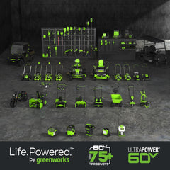 Greenworks 60V battery and charger together, enabling quick recharge and portability