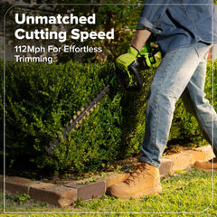 Greenworks close up of laser-cut double-action blade for precise clean cuts