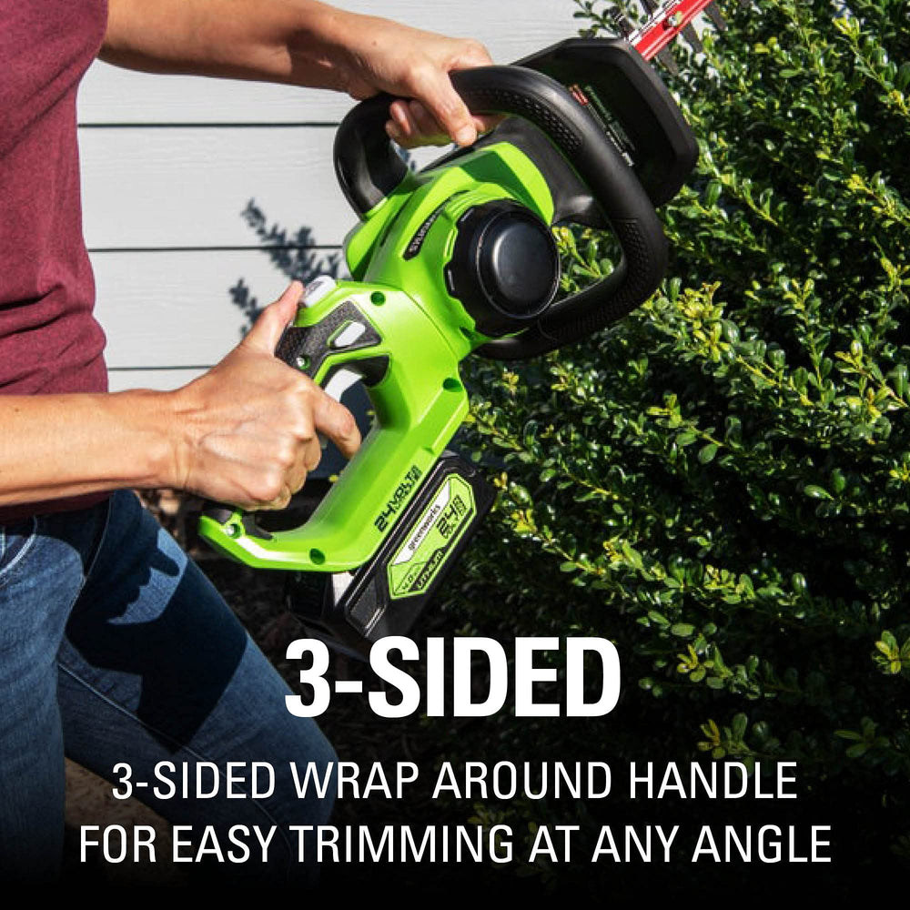 Greenworks blades cutting thick branch for reliable cutting power