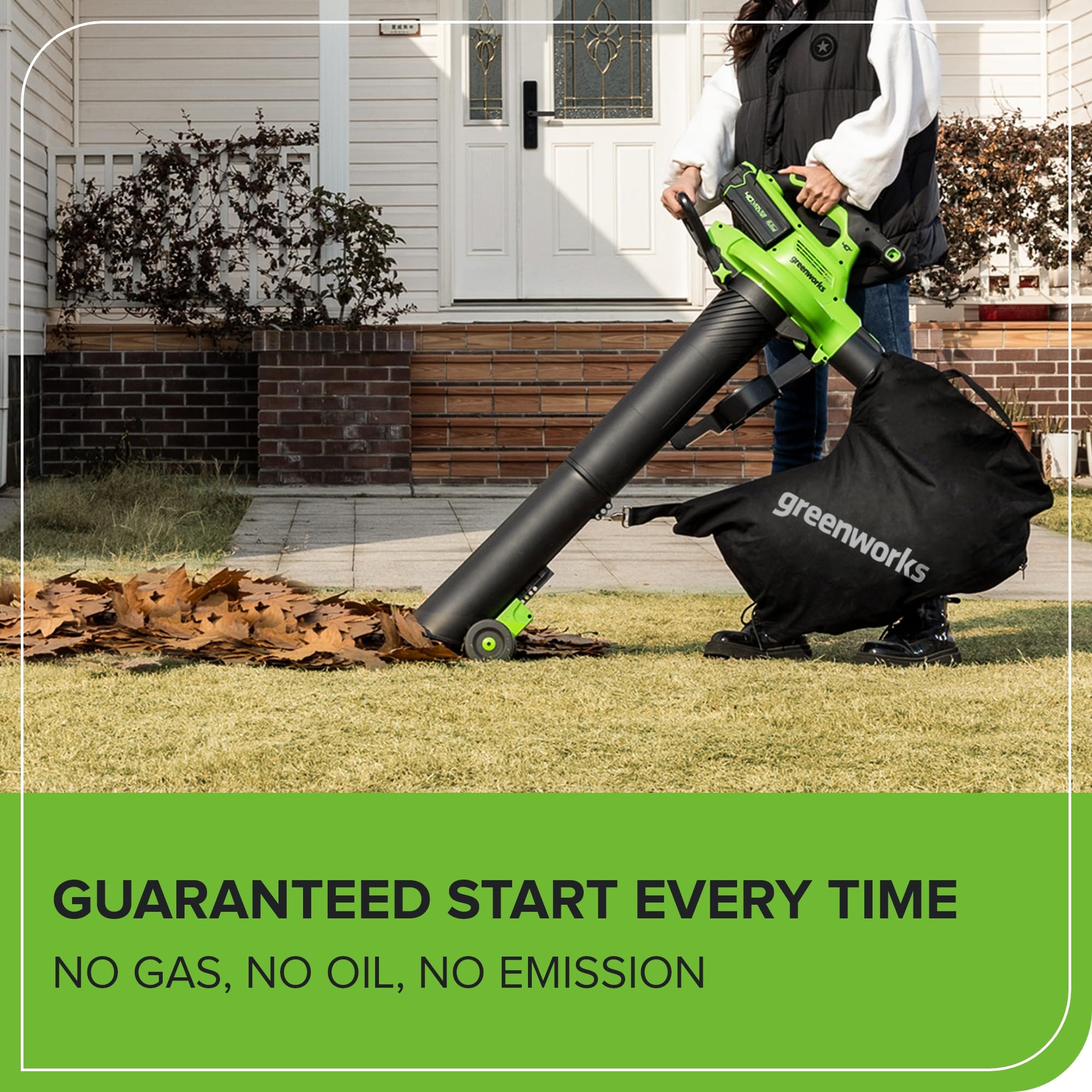 Greenworks close-up of nozzle and airflow port highlighting durable construction and power