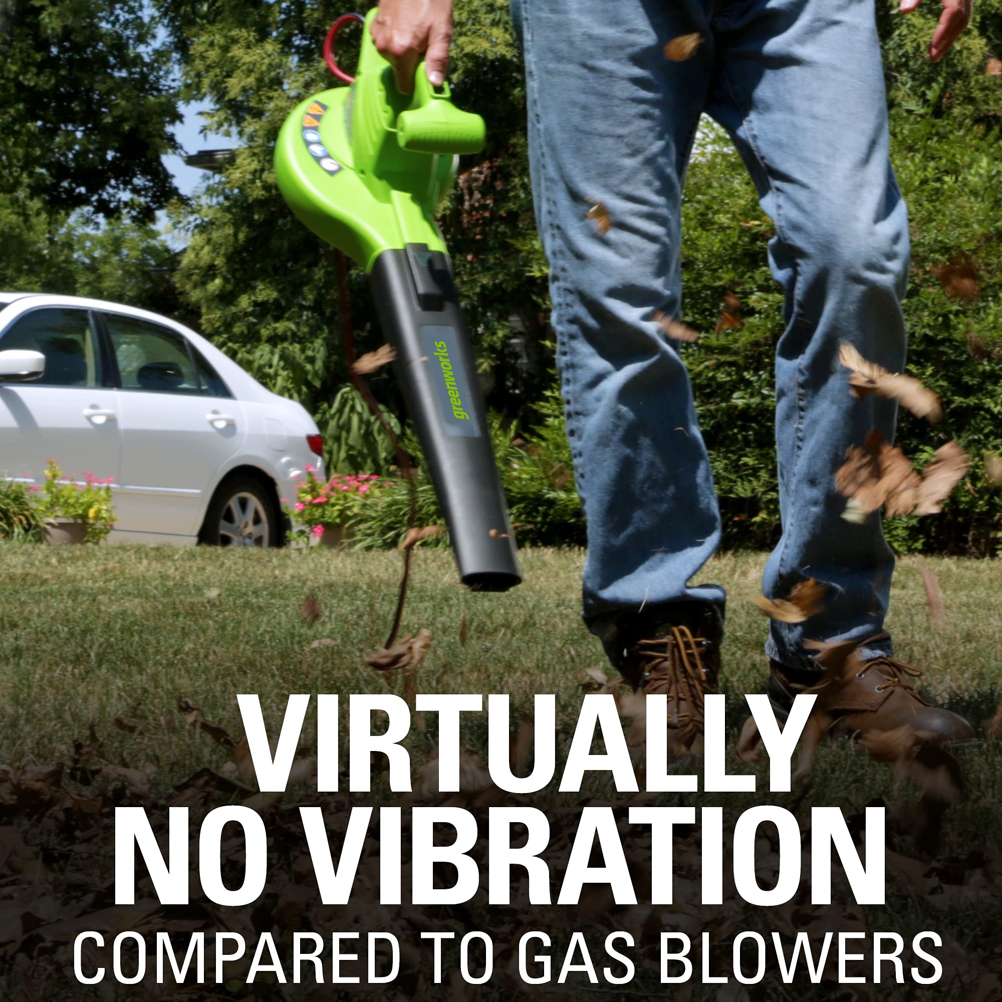 Greenworks blower handle and controls with cord lock for safer operation