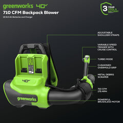 Greenworks padded harness and back panel for reduced user fatigue