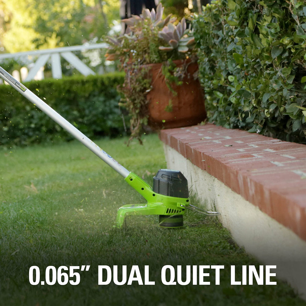 Greenworks handle and variable-speed trigger close-up for comfortable operation