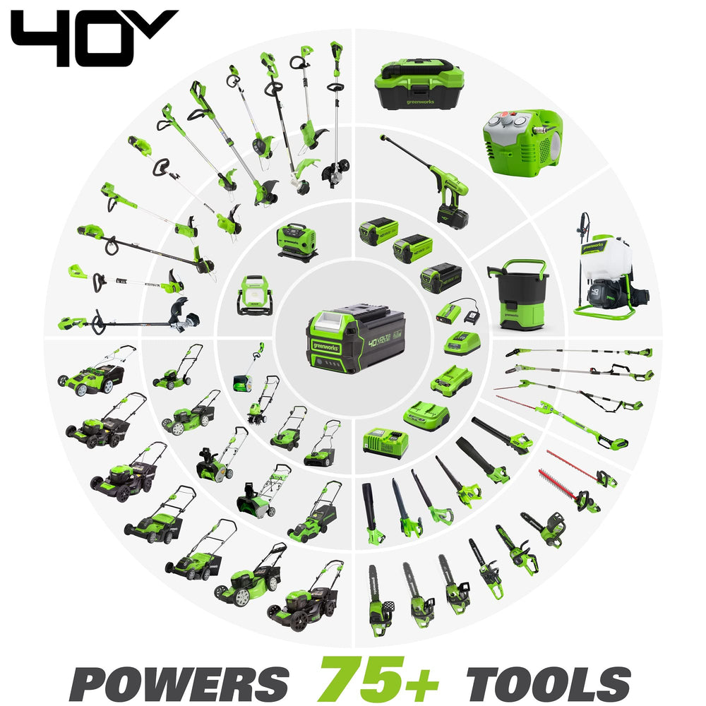 Greenworks trimmer held in hand for scale showing lightweight portability advantage