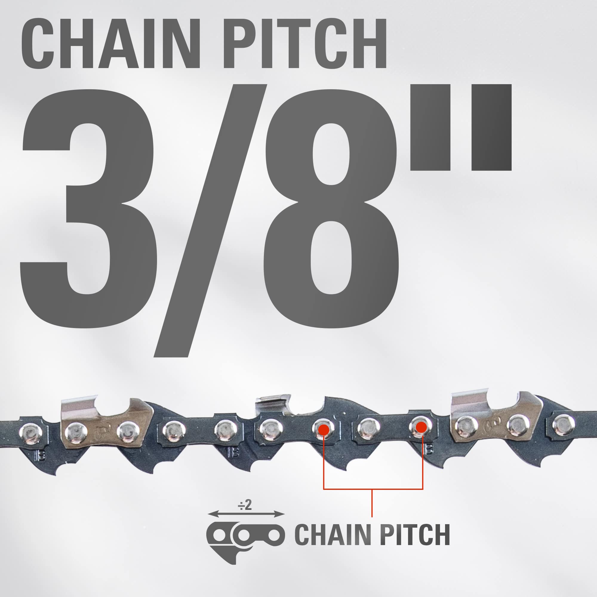 Greenworks chain teeth detail highlighting low-kickback cutters for safer cutting