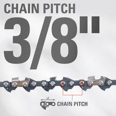 Greenworks chain teeth detail highlighting low-kickback cutters for safer cutting