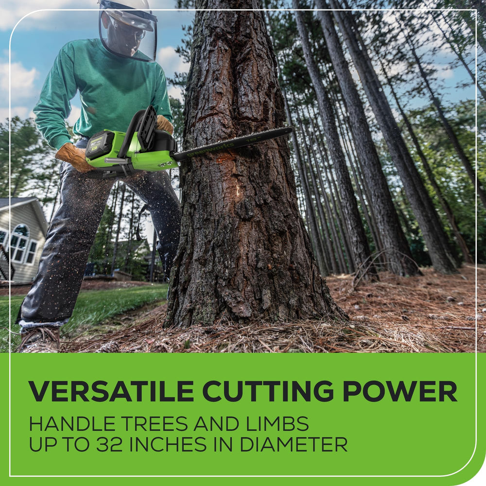 Greenworks chainsaw automatic oiler detail for consistent chain lubrication