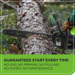 Greenworks chainsaw 18-inch bar and chain close-up for precise cutting