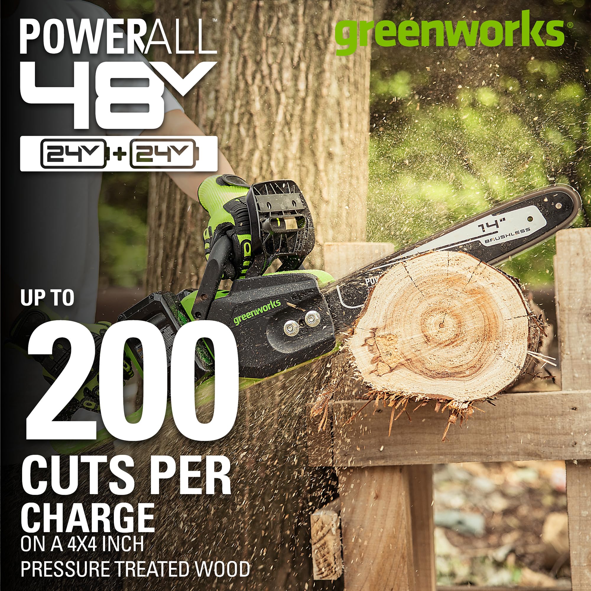 Greenworks batteries and dual-port charger showing fast charging benefit