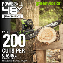 Greenworks batteries and dual-port charger showing fast charging benefit