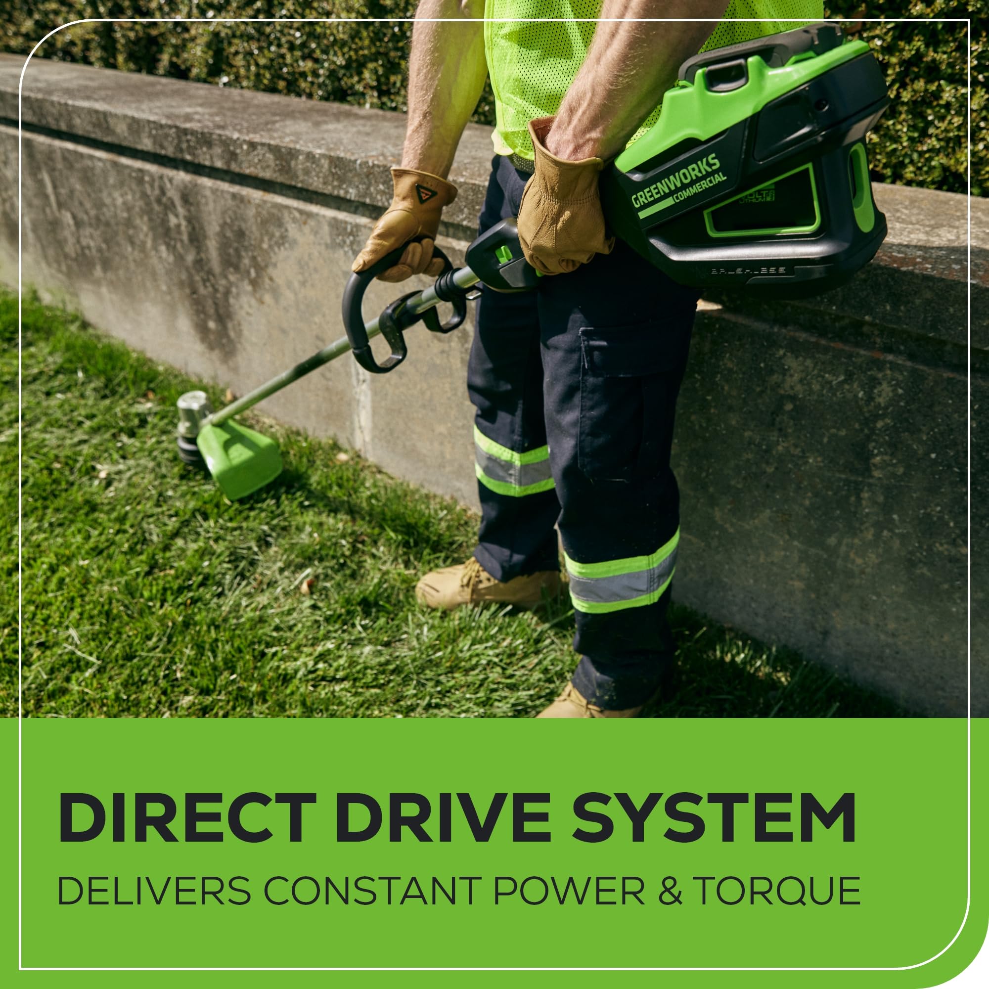 Greenworks brushless motor close-up showing efficient performance benefit
