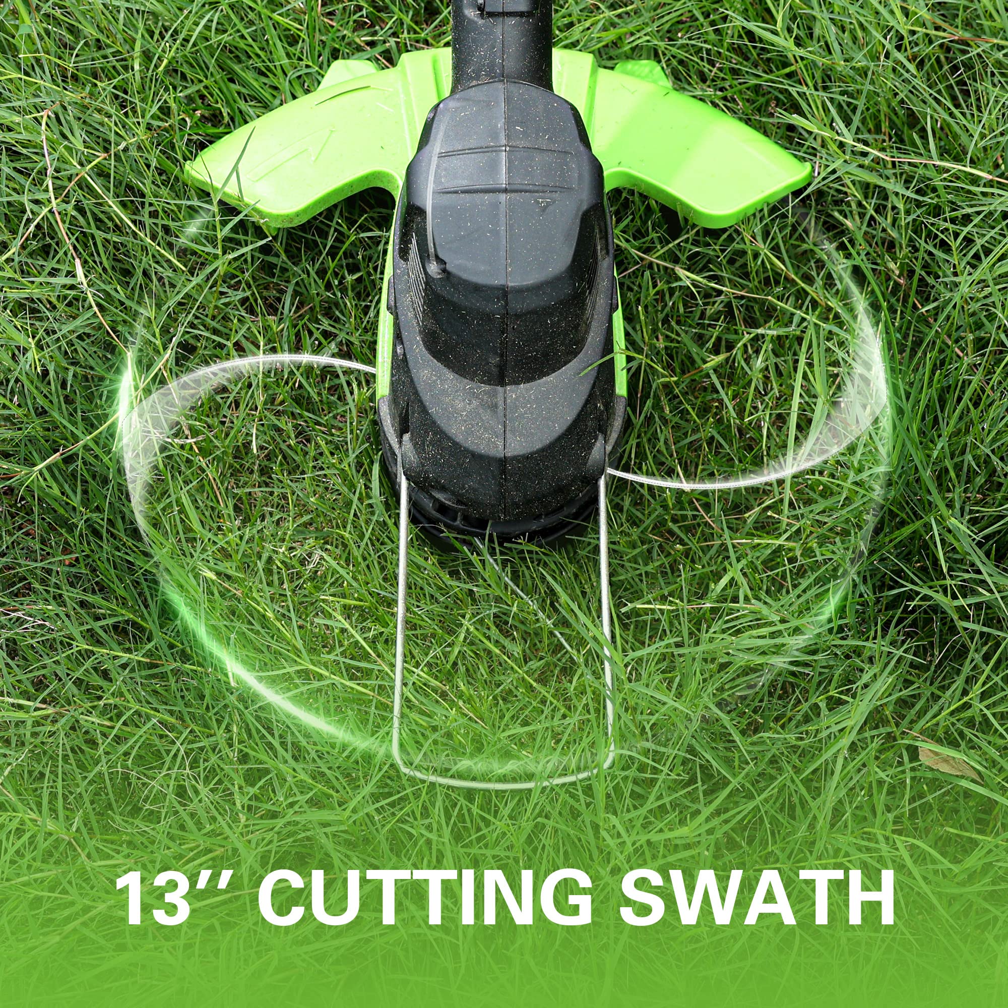 Greenworks close-up of TORQDRIVE motor illustrating higher torque for tough weeds