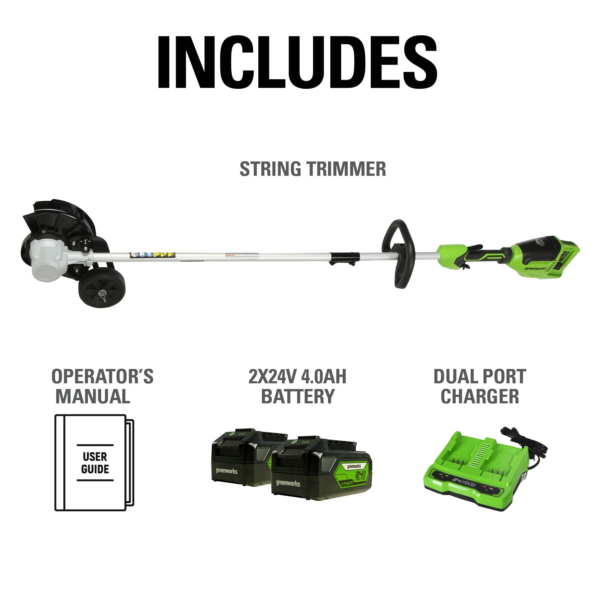 Greenworks curb guide wheel detail showing steady tracking benefit
